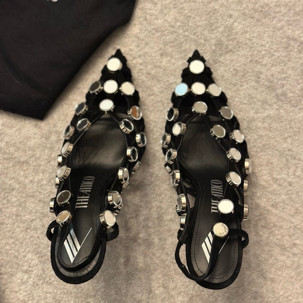 The Attico Black and Silver Studded Flats